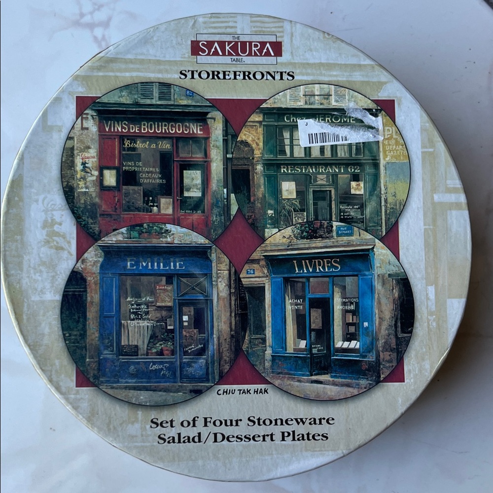 Sakura Storefronts Stoneware Plates - Red, Blue, Green